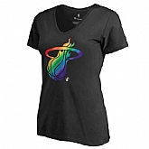 Women's Miami Heat Fanatics Branded Black Team Pride Slim Fit V Neck T-Shirt FengYun